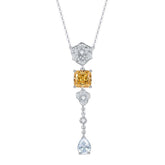 Square Yellow Zircon Camellia Tassel Necklace