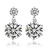 Double Round Zircon Six Prongs Silver Studs Earrings for Women