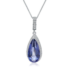 Crystal Soleste Halo Water Droplet Pendant Silver Necklace for Women