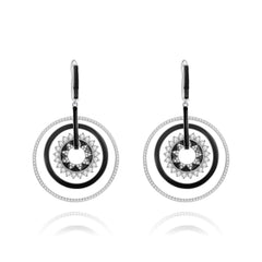 Enamel Multilayer Circle with Gemstones Silver Drop Earrings