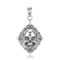 Halloween Skull Portrait Relief Pendant Silver Necklace