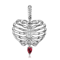 Halloween Body Skeleton Pear Shape Red Zircon Silver Necklace