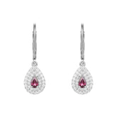 Luxury Double Soleste Halo Pear Shape Natural Gemstone Silver Drop Earrings