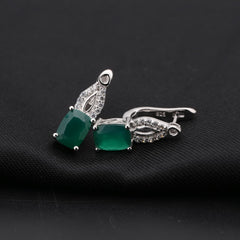European Natural Green Agate Rectangle Silver Studs Earrings for Women