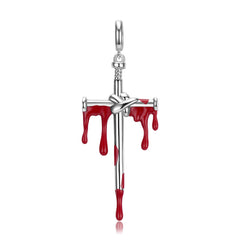 Dropping Blood Cross Sword Pendant Silver Necklace