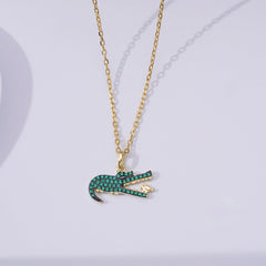 Green Zircon Crocodile Pendant Silver Necklace
