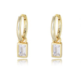 Emerald Shape Zircon Pendant Silver Drop Earrings for Women