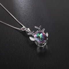 Fashion Creative Design Inlaid Natural Crystal Elk Styling Pendant Silver Necklace for Women
