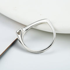 Round Zircon Irregular D Shape Silver Ring