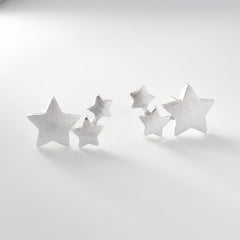 Brushed Three Stars Silver Stud Earrings for Women