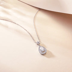 Water Drop Halo Pear Shape Zircon Pendant Sterling Silver Necklace