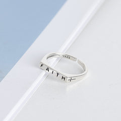 FAITH Letter Plane Polished Opening Sterling Silver Ring
