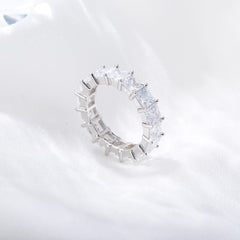 Single-row Full of Square White Zircon Sterling Silver Ring