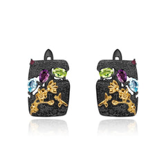 Vintage s925 Silver Natural Rose Pomegranate Hoops for Women