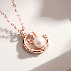 Bunny with Pearl Pendant Silver Necklace for Women