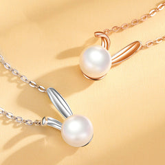 Bunny with Pearl Pendant Silver Necklace for Women