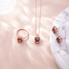 Soleste Halo Square Natural Red Garnet Silver Stud Earrings