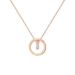 Hollow Zircon Heart Round Pendant Silver Necklace for Women