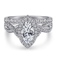 Marquise Zircon Soleste Halo Split Shank Silver Ring Set for Women