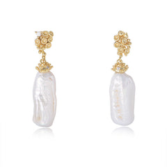 Irregular Natural Baroque Pearl Silver Drop Earrings for Women
