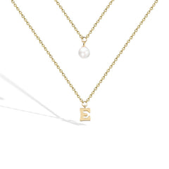 Double-layers E Letter with Pearl Silver Necklace for Women
