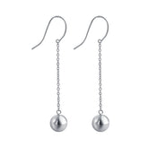 Round Bead Silver Drop Earrings for Women