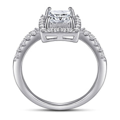 Princess Cut Zircon Soleste Halo Silver Ring