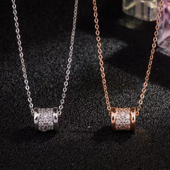 Full Zircon Circles Wheel Pendant Silver Necklace for Women