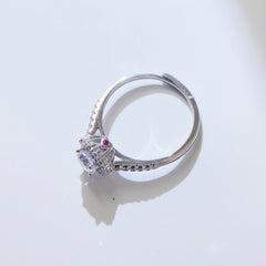 Round Zircon Flower Soleste Halo Cathedral Silver Ring
