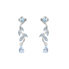 Sag Branch Pear Shape Natural Gemstones Silver Drop Earrings