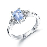 Emerald Cut Natural Blue Topaz Silver Ring
