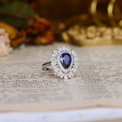 Luxury Halo Pear Drop Lab Created Sapphires Ring