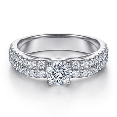 Four Prongs Round Zircon Double Row Cathedral Silver Ring for Women