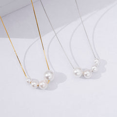 Four Round Pearl Silver Necklace