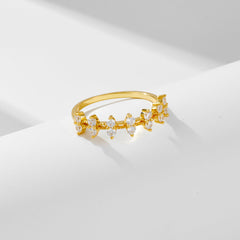 Round Zircon Leaf Silver Ring