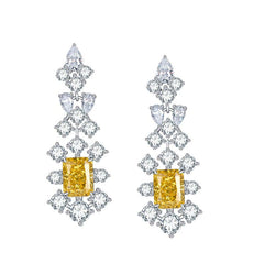 Rectangular Yellow Zircon Flower Tassel Drop Earrings