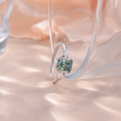 2.0 Carat Radiant Cut Green Moissanite Silver Ring