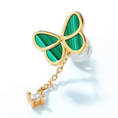 Malachite Butterfly Tassel Zircon Combination Sterling Silver Drop Earrings