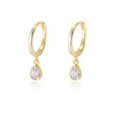 Water Drop Zircon Silver Hoop Earrings for Women
