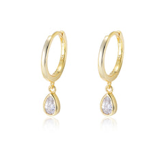 Water Drop Zircon Silver Hoop Earrings for Women