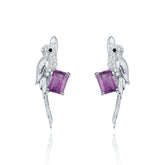 Bird Design s925 Silver Natural Amethyst Hoops for Women