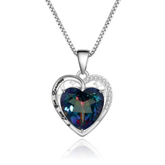 Valentine's Day Gift Luxury Design Colourful Crystal Heart To Heart Love Pendant Silver Necklace for Women