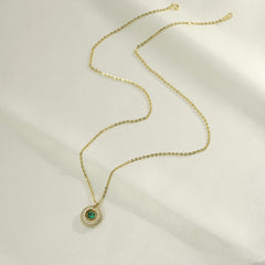 (Two Colours) White Zircon Circle Ring with Emerald Colour Zircon Pendants Silver Collarbone Necklace for Women