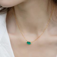 Malachite Simple Kitty Pendant Sterling Silver Necklace