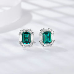 6*8mm Rectangle Lab Created Emerald Studs