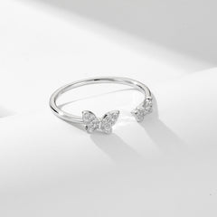 Two Zircon Butterflies Opening Silver Ring