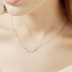 Double Blue Pear Shape Zircon Smiling Temperament Pendant Sterling Silver Necklace
