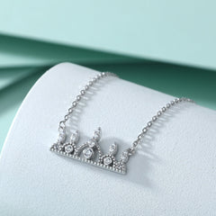 Full Zircon Crown Pendant Silver Necklace for Women