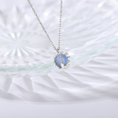 Fishtail with Moonstone Circle Pendant Silver Necklace for Women