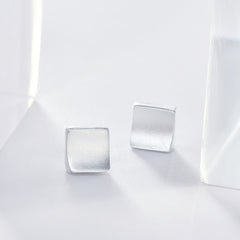 Frosted Curved Surface Square Silver Stud Earrings for Women